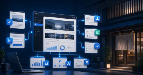 Arquitetura digital de um site WordPress funcionando como central de operações com formulários, atendimento, dados e automações conectadas