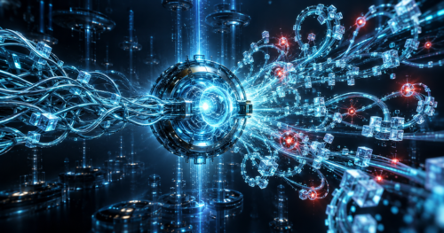 Núcleo de inteligência artificial acelerando conexões digitais desorganizadas com alertas de falha
